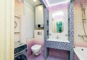 Яркий капитальный ремонт в ванной комнате 4 кв.м.