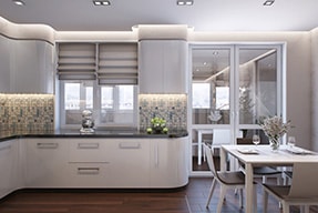 Современный дизайн-проект кухни 22 кв.м в светлых тонах