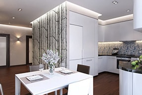Современный дизайн-проект кухни 22 кв.м в светлых тонах
